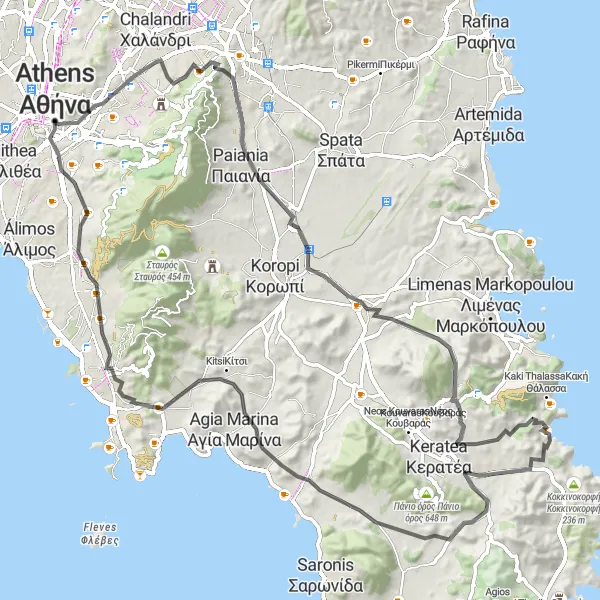 Map miniature of "Výronas - Tomb of Unknown Soldier - Αρδηττός - Αthens" cycling inspiration in Attiki, Greece. Generated by Tarmacs.app cycling route planner
