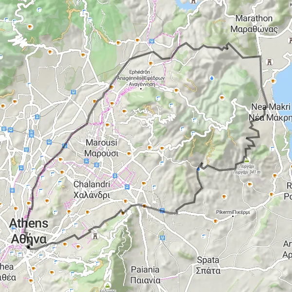 Map miniature of "Coastal Scenic Ride" cycling inspiration in Attiki, Greece. Generated by Tarmacs.app cycling route planner