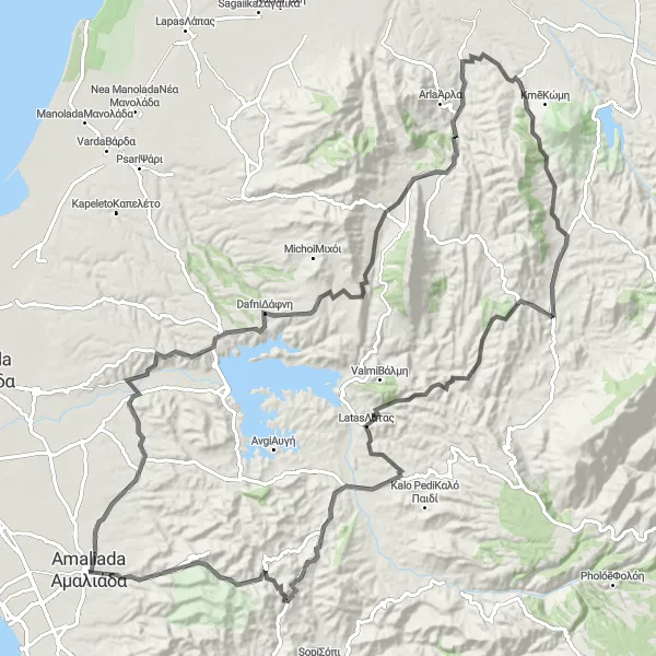 Map miniature of "The Source of Beauty" cycling inspiration in Dytiki Elláda, Greece. Generated by Tarmacs.app cycling route planner