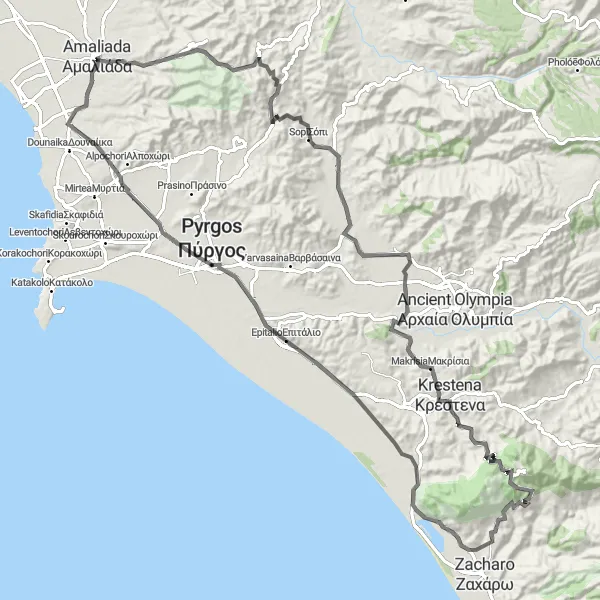 Map miniature of "The Xirochori Challenge" cycling inspiration in Dytiki Elláda, Greece. Generated by Tarmacs.app cycling route planner