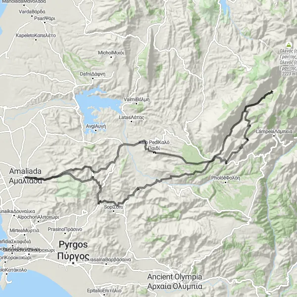 Map miniature of "Krýovrysi Adventure" cycling inspiration in Dytiki Elláda, Greece. Generated by Tarmacs.app cycling route planner