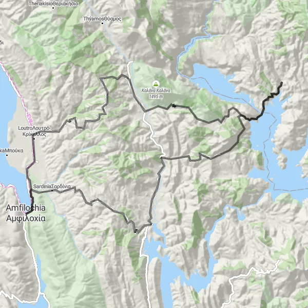 Map miniature of "Scenic Countryside Ride" cycling inspiration in Dytiki Elláda, Greece. Generated by Tarmacs.app cycling route planner