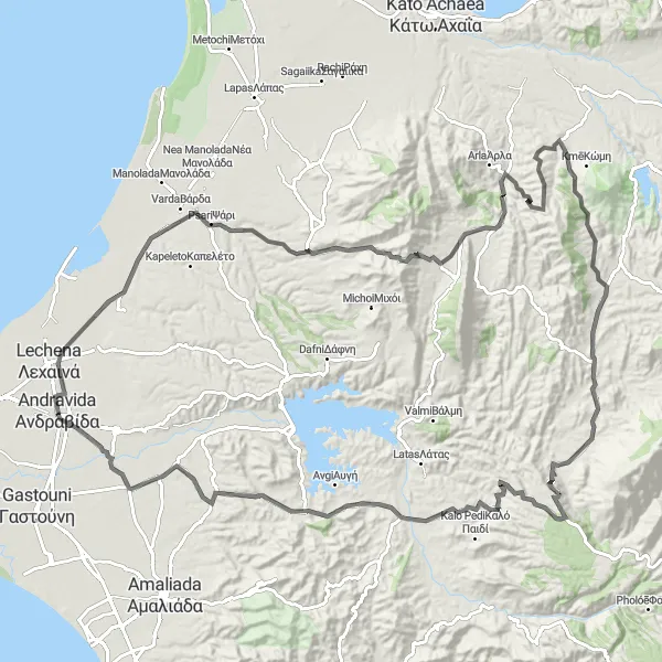 Map miniature of "Gkaneika Coastal Loop" cycling inspiration in Dytiki Elláda, Greece. Generated by Tarmacs.app cycling route planner