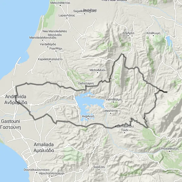 Map miniature of "Mt. Árgolikó - A Thrilling Road Cycling Adventure" cycling inspiration in Dytiki Elláda, Greece. Generated by Tarmacs.app cycling route planner