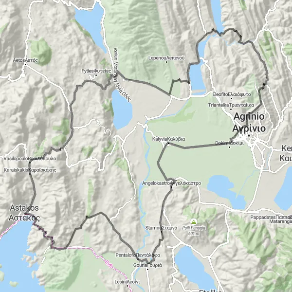 Map miniature of "Acheloos and Pentalofo Loop: Discovering Rivers and Historic Landmarks" cycling inspiration in Dytiki Elláda, Greece. Generated by Tarmacs.app cycling route planner