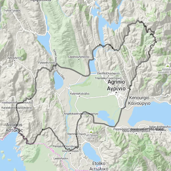 Map miniature of "Exploring the Wilderness: A Mountainside Adventure to Ithoria" cycling inspiration in Dytiki Elláda, Greece. Generated by Tarmacs.app cycling route planner