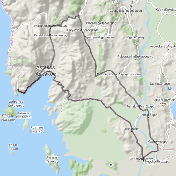 Map miniature of "Katochí - Astakos - Pentalofo Route" cycling inspiration in Dytiki Elláda, Greece. Generated by Tarmacs.app cycling route planner