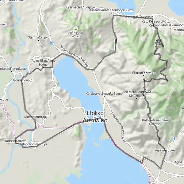 Map miniature of "Katochí - Ιθωρία - Neochori Route" cycling inspiration in Dytiki Elláda, Greece. Generated by Tarmacs.app cycling route planner
