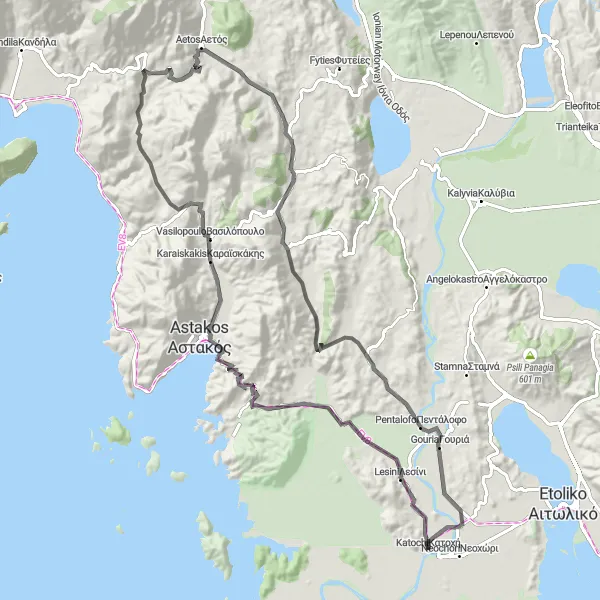 Map miniature of "Katochí to Pentalofo Road Cycling Adventure" cycling inspiration in Dytiki Elláda, Greece. Generated by Tarmacs.app cycling route planner