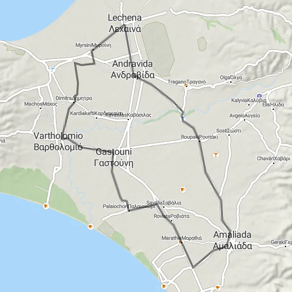 Map miniature of "Marathia Adventure" cycling inspiration in Dytiki Elláda, Greece. Generated by Tarmacs.app cycling route planner