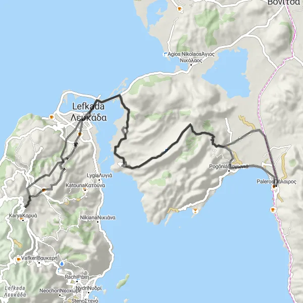 Map miniature of "Pálairos to Περατιά" cycling inspiration in Dytiki Elláda, Greece. Generated by Tarmacs.app cycling route planner