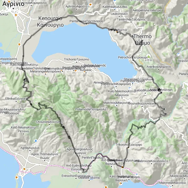 Map miniature of "Thérmo Road Ride Delight" cycling inspiration in Dytiki Elláda, Greece. Generated by Tarmacs.app cycling route planner