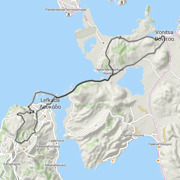 Map miniature of "The Vonitsa Loop" cycling inspiration in Dytiki Elláda, Greece. Generated by Tarmacs.app cycling route planner