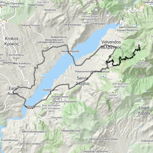 Map miniature of "Aianí Circular Road Cycling Route" cycling inspiration in Dytiki Makedonia, Greece. Generated by Tarmacs.app cycling route planner