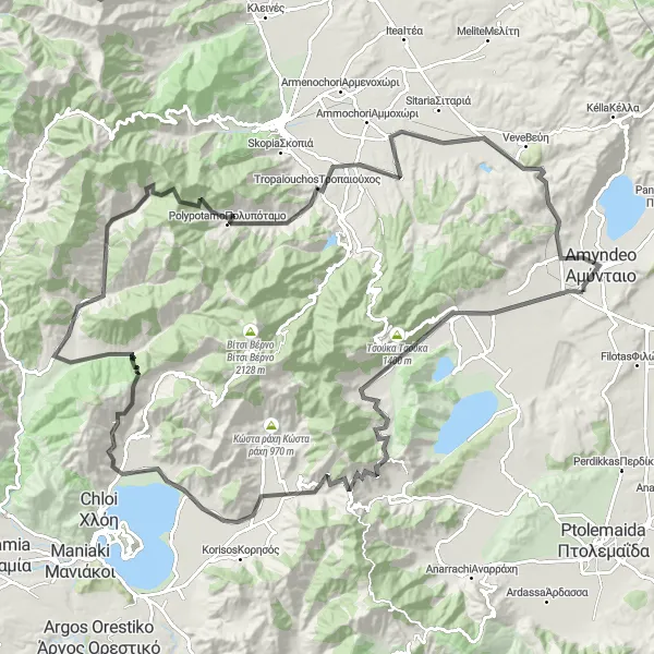 Map miniature of "Macedonian Panorama Loop" cycling inspiration in Dytiki Makedonia, Greece. Generated by Tarmacs.app cycling route planner