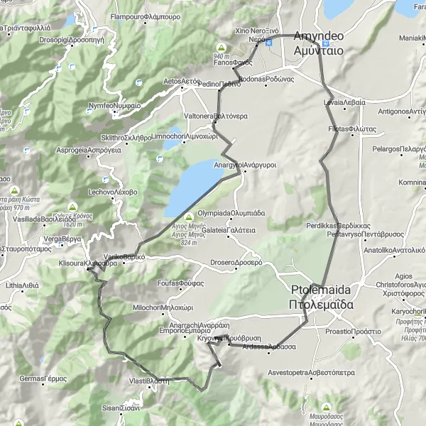 Map miniature of "Discover Vlásti Road Cycling Route" cycling inspiration in Dytiki Makedonia, Greece. Generated by Tarmacs.app cycling route planner