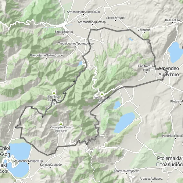 Map miniature of "Amýntaio Epic Road Tour" cycling inspiration in Dytiki Makedonia, Greece. Generated by Tarmacs.app cycling route planner