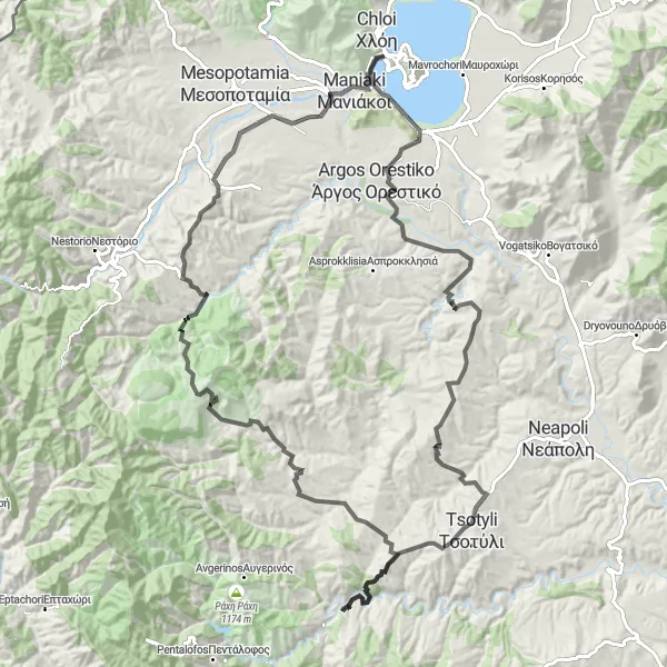 Map miniature of "The Serene Road Adventure" cycling inspiration in Dytiki Makedonia, Greece. Generated by Tarmacs.app cycling route planner