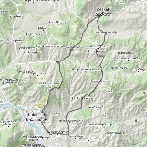 Map miniature of "Theopetra Expedition" cycling inspiration in Dytiki Makedonia, Greece. Generated by Tarmacs.app cycling route planner