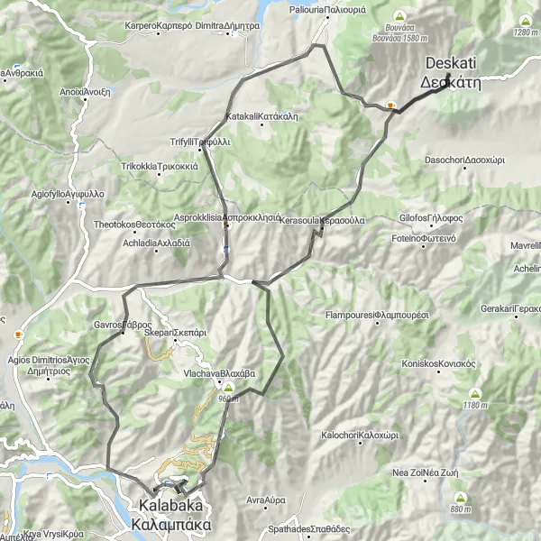 Map miniature of "Valley Vista Ride" cycling inspiration in Dytiki Makedonia, Greece. Generated by Tarmacs.app cycling route planner