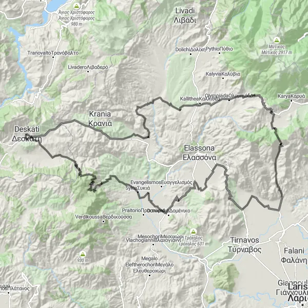 Map miniature of "Olympiada and Stefanovouno Adventure" cycling inspiration in Dytiki Makedonia, Greece. Generated by Tarmacs.app cycling route planner