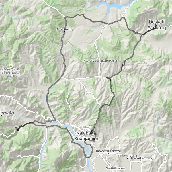 Map miniature of "Mount Olympus Challenge" cycling inspiration in Dytiki Makedonia, Greece. Generated by Tarmacs.app cycling route planner