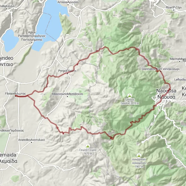 Map miniature of "The Gravel Adventure" cycling inspiration in Dytiki Makedonia, Greece. Generated by Tarmacs.app cycling route planner