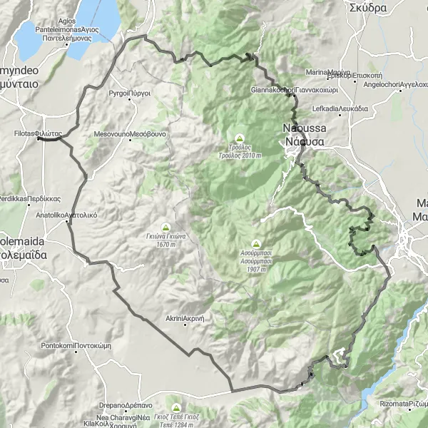 Map miniature of "The Coastal Escape" cycling inspiration in Dytiki Makedonia, Greece. Generated by Tarmacs.app cycling route planner