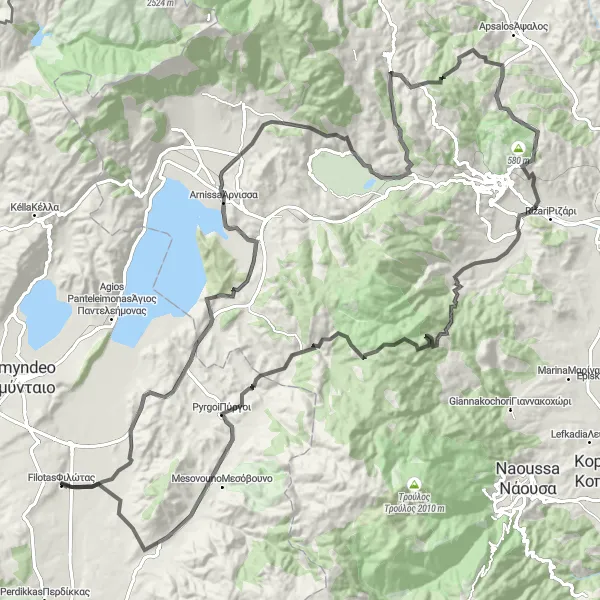 Map miniature of "The Cultural Voyage" cycling inspiration in Dytiki Makedonia, Greece. Generated by Tarmacs.app cycling route planner