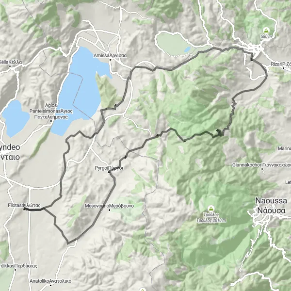 Map miniature of "Coastal Beauty in Agras" cycling inspiration in Dytiki Makedonia, Greece. Generated by Tarmacs.app cycling route planner