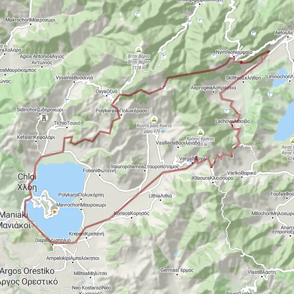 Map miniature of "Lechovo and Krepeni Gravel Adventure" cycling inspiration in Dytiki Makedonia, Greece. Generated by Tarmacs.app cycling route planner