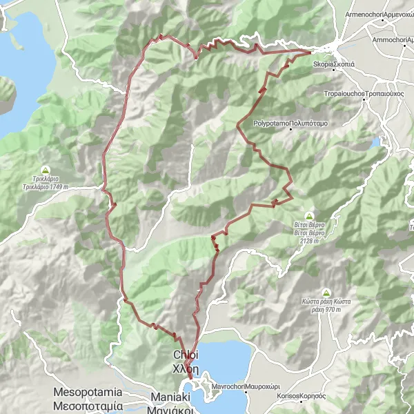 Map miniature of "Mountains and Legendary Climbs" cycling inspiration in Dytiki Makedonia, Greece. Generated by Tarmacs.app cycling route planner