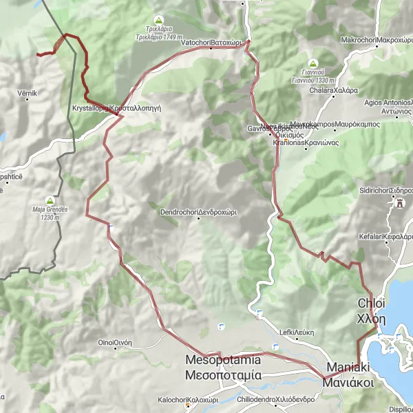 Map miniature of "Scenic Gravel Adventure" cycling inspiration in Dytiki Makedonia, Greece. Generated by Tarmacs.app cycling route planner