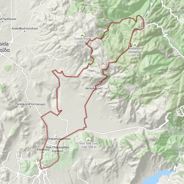 Map miniature of "Gentle Gravel Route" cycling inspiration in Dytiki Makedonia, Greece. Generated by Tarmacs.app cycling route planner