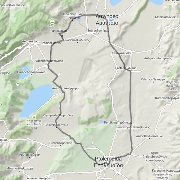 Map miniature of "Ptolemaida and Surrounding Villages" cycling inspiration in Dytiki Makedonia, Greece. Generated by Tarmacs.app cycling route planner