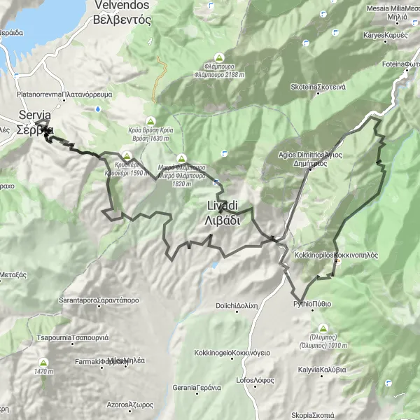 Map miniature of "Mountain Majesty" cycling inspiration in Dytiki Makedonia, Greece. Generated by Tarmacs.app cycling route planner