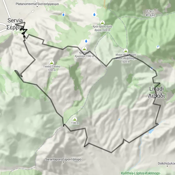 Map miniature of "Scenic Serpentine Route" cycling inspiration in Dytiki Makedonia, Greece. Generated by Tarmacs.app cycling route planner