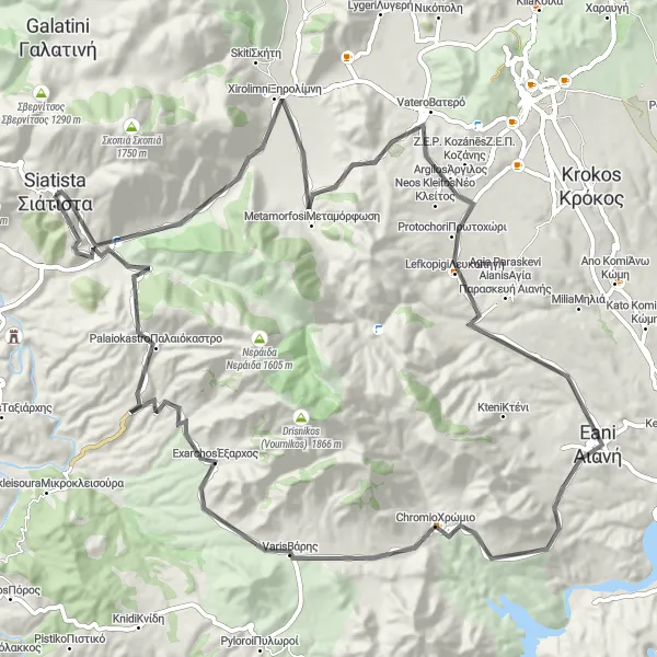 Map miniature of "Siátista - Πρωτοχώρι Loop" cycling inspiration in Dytiki Makedonia, Greece. Generated by Tarmacs.app cycling route planner