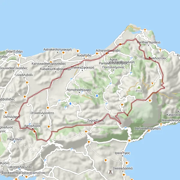 Map miniature of "Agios Georgios - Acharavi - Loutses - Pantokrator" cycling inspiration in Ionia Nisia, Greece. Generated by Tarmacs.app cycling route planner