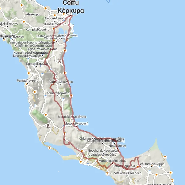 Map miniature of "Corfu Gravel Loop" cycling inspiration in Ionia Nisia, Greece. Generated by Tarmacs.app cycling route planner