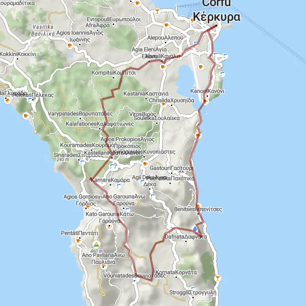 Map miniature of "Kanoni Gravel Adventure" cycling inspiration in Ionia Nisia, Greece. Generated by Tarmacs.app cycling route planner