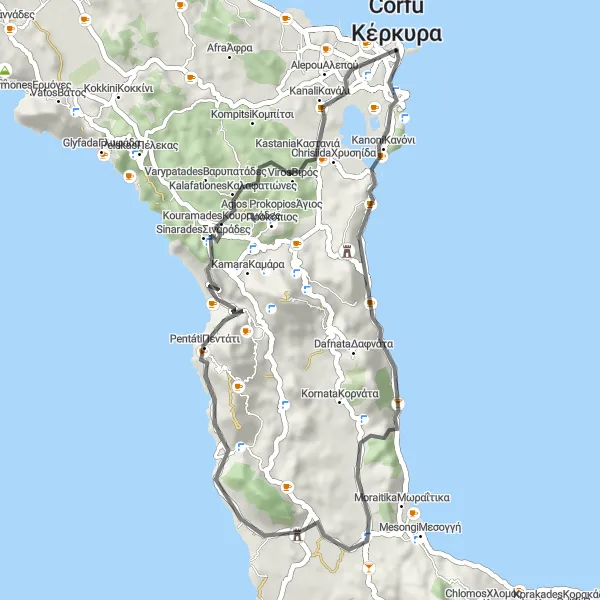 Map miniature of "Corfu Scenic Road Loop" cycling inspiration in Ionia Nisia, Greece. Generated by Tarmacs.app cycling route planner