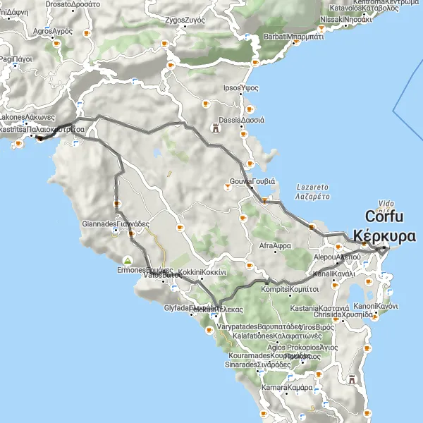 Map miniature of "Porta Reala Road Loop" cycling inspiration in Ionia Nisia, Greece. Generated by Tarmacs.app cycling route planner