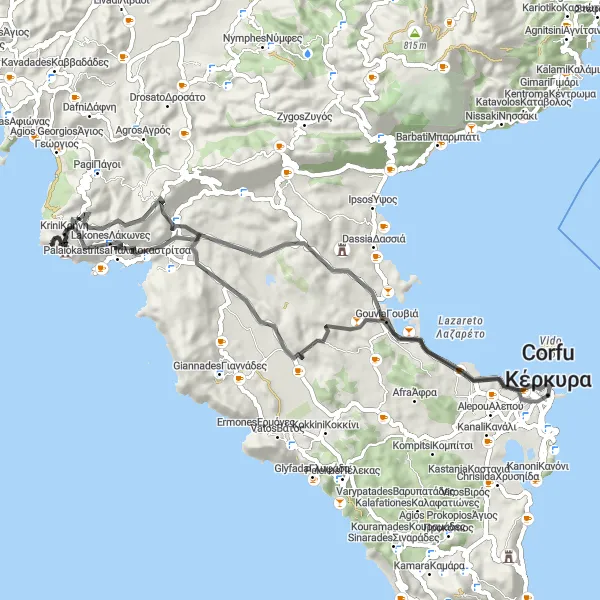 Map miniature of "Coastal Adventure" cycling inspiration in Ionia Nisia, Greece. Generated by Tarmacs.app cycling route planner