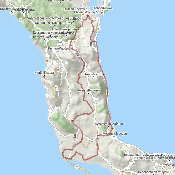 Map miniature of "Kanáli - Ionia Nisia Gravel Route" cycling inspiration in Ionia Nisia, Greece. Generated by Tarmacs.app cycling route planner