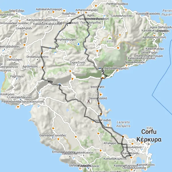 Map miniature of "Kanáli - Ionia Nisia Road Route" cycling inspiration in Ionia Nisia, Greece. Generated by Tarmacs.app cycling route planner