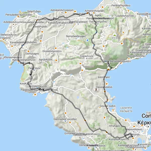 Map miniature of "Kanáli - Ionia Nisia Road Route" cycling inspiration in Ionia Nisia, Greece. Generated by Tarmacs.app cycling route planner