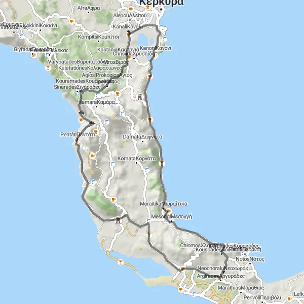 Map miniature of "Coastal serenity and historic landmarks" cycling inspiration in Ionia Nisia, Greece. Generated by Tarmacs.app cycling route planner