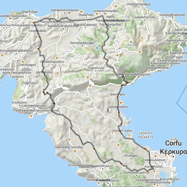Map miniature of "Discover hidden gems along the coast" cycling inspiration in Ionia Nisia, Greece. Generated by Tarmacs.app cycling route planner