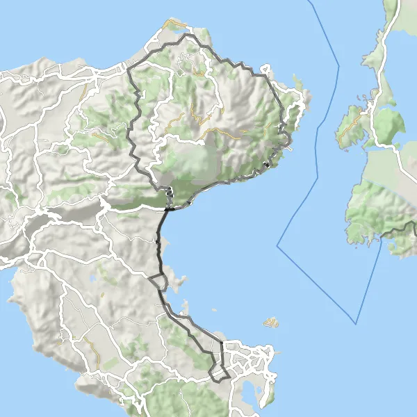 Map miniature of "Winding through hills and lakes" cycling inspiration in Ionia Nisia, Greece. Generated by Tarmacs.app cycling route planner